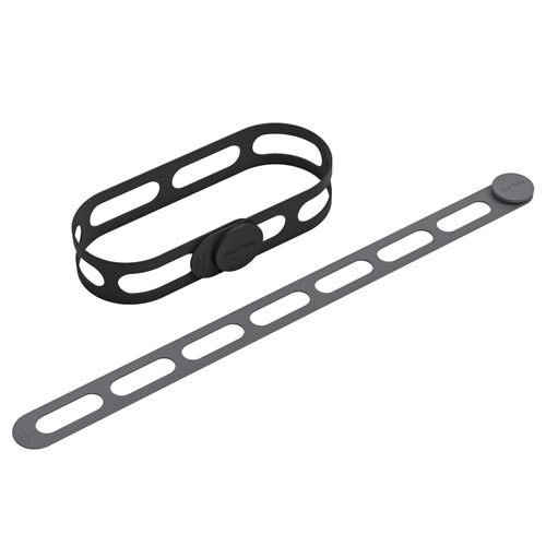 ForTidy Versatile Silicone Latch Strap - 21.65 In Elastic Tie Works for Slow Cooker Lid, Pot, Bento Box, Curtain and Cord, 2pcs Secure Self-Lock & Solution to Bundle or Organize Object (Black&Gray)