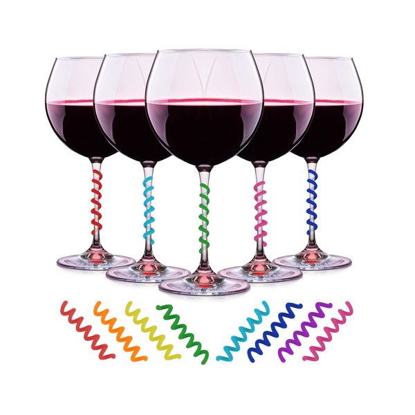 Simply Charmed Wine Glass Charms Set of 8 Silicone Drink Markers for Cocktails, Martinis, Champagne Flutes and More