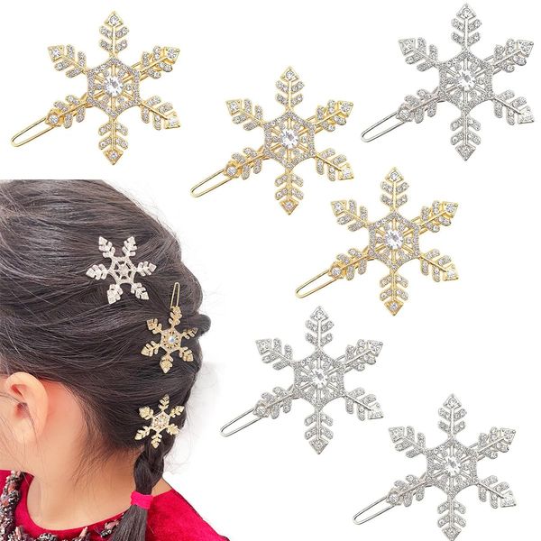 SONGJIE 6 Pcs Snowflake Rhinestone Hair Clips Gold silver Hairpins Winter Holiday Crystal Hairpin Barrette Wedding Bridal Hair Accessories for Women Girls