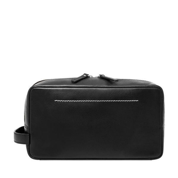 Fossil Men's Leather Travel Toiletry Bag Shave Dopp Kit, Westover Black, One Size