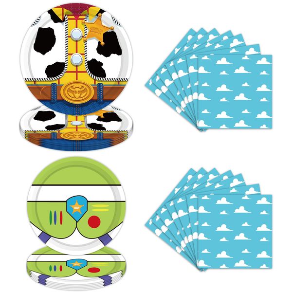 ANFGANC Cartoon Story Birthday Party Supplies - 40pcs Story Theme Plates and Napkins Blue Sky White Clouds Cow Disposable Paper Plate for Girls Boys Birthday Decorations for 10 Guests