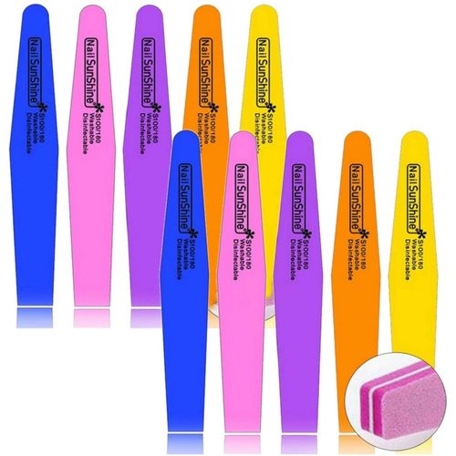 10pcs Mix Colore Sunshine Nail File Spugna Diamante Buffer File Lavabile 100/180 Nail Buffer per Nail Nail Polish