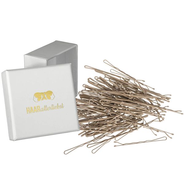 HAARallerliebst® Premium Bobby Pins Saç Tokası - 100 Adet Bej, Ekstra Geniş ve Sağlam, 5 cm Saç Tokası Seti, Kadınlar ve Kız Çocukları için Metal Saç Tokası, Saç Tokası Kutusu Dahil