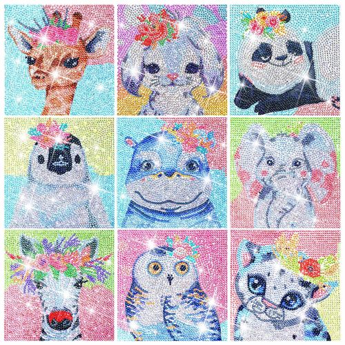 9 Pack Animal Diamond Painting Kits for Kids Adults 5D Cute Diamond Art Kits Full Drill Diamond Art Painting 6 x 6 Inches Cute Animal Paint Crafts Decor for Beginners Home Wall Decoration
