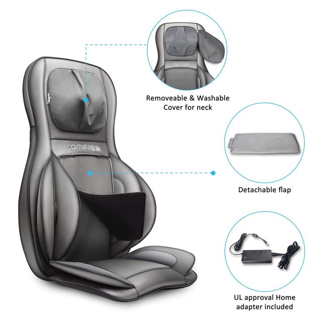 Comfier Cordless Back Massager with Heat - Rechargeable Chair Massager,  Shiatsu Massage Chair Pad with Adjustable Intensity,Portable Massage  Cushion, Ideal Gifts for Men/Women Cordless Dark Gray
