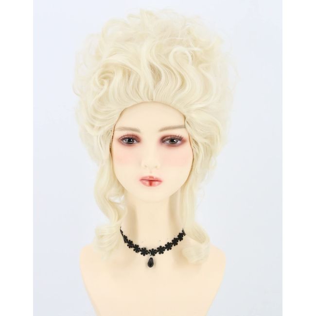 LeMarnia 18th Century Queen Wig Honeycomb Wig Curly Wavy Wig Yard Retro Heat Resistant Wig Halloween Costume Wig (Beige)