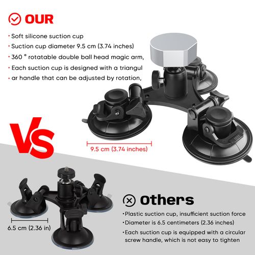 Equipped with A 1/4 Inch Star Chain Mini Tripod Adapter, 360 ° Rotatable Ball Head Mounting Adapter, Star Chain Mini Sunroof Suction Cup Bracket, Installed On Car Windows, Sunroof, and Roof