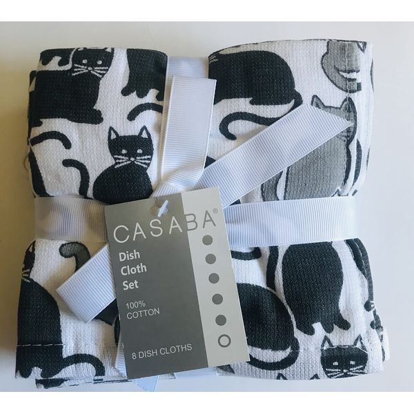 Black Gray and White Cats Washcloth Towels - 8 Piece Set by Casaba