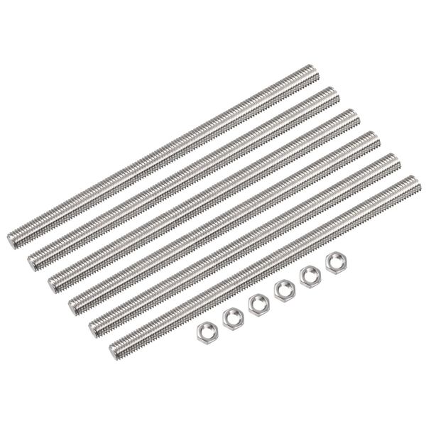 sourcing map 6 Pcs M8 x 250mm Fully Threaded Rod with 6 Pcs Hex Nuts, 1.25mm Thread Pitch 304 Stainless Steel Right Hand Threaded Rods Bar Studs