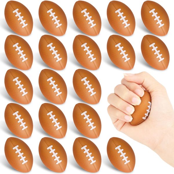 Hxezoc Mini Football Stress Balls 20 Packs Football Foam Sports Balls Small Squeeze Anxiety Bulk Toy Ball for Kids Football Birthday Party, School Carnival Party Supplies