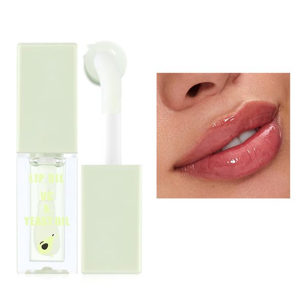 Prreal Hydrating Lip Oil, Fruit Extract Lip Oils Moisturizing Transparent Toot Lip Oil for Dry Lip, Non-Sticky Lip Glow Oil Mirror Lip Oil Gloss, Nourishing Lip Gloss Lip Care(Avocado)