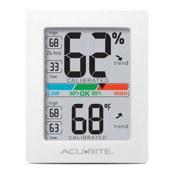 AcuRite Humidity Meter Hygrometer and Indoor Digital Thermometer with Temperature Gauge and Humidity Gauge, Room Thermometer Comfort Scale, 3 x 2.5 Inches, White (01083M)