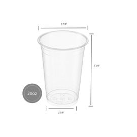 50 Pack] 20 oz Clear Plastic Cups with Flat Lids, Disposable Iced