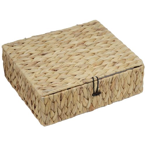 ORDELITE Water Hyacinth Basket with Lid, Rectangular Wicker Storage Basket Bins with Lid, Decorative Woven Basket Boxes for Storage Home Organizer (12.8" x 11" x 4.1")