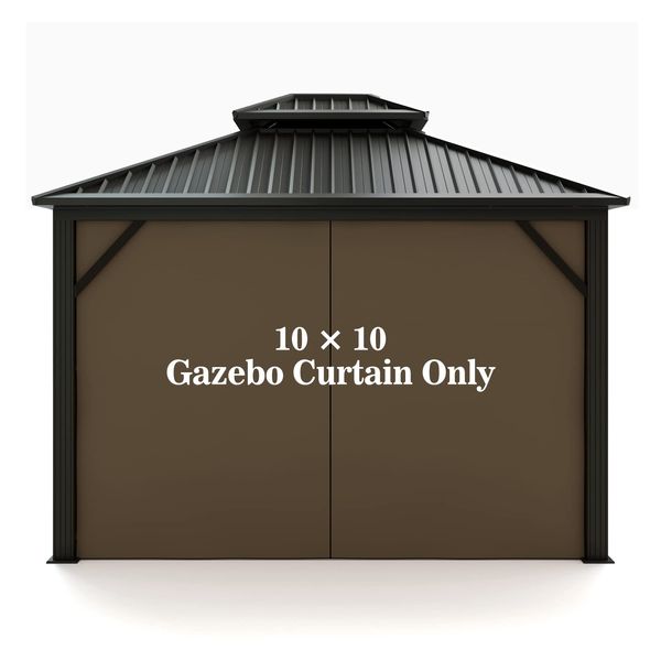 Gazebo Universal Replacement Privacy Curtain – Hugline 10' x 10' Gazebo Side Wall Outdoor Privacy Panel with Zipper (Brown)