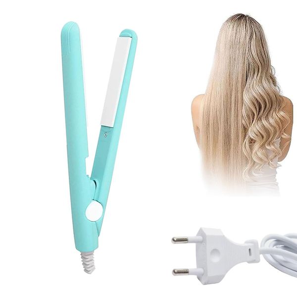 2-in-1 Glätteisen, Haarglätter aus Keramik Erzielen Sie Gerfekt Glattes oder Lockiges Haar, Mini Haarglätter, für lange & Kurze Haare, Tragbar Lockenwickler, Für alle Haartypen Geeignet (blau)