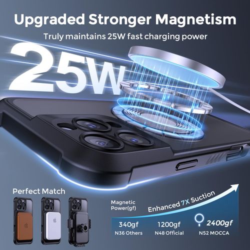 MOCCA Design for iPhone 16 Pro Max Case with Magnetic Invisible Stand [Full Camera Protection] [Compatible with Magsafe] Military Drop Shockproof Translucent Matte Phone Case Cover 6.9",Black