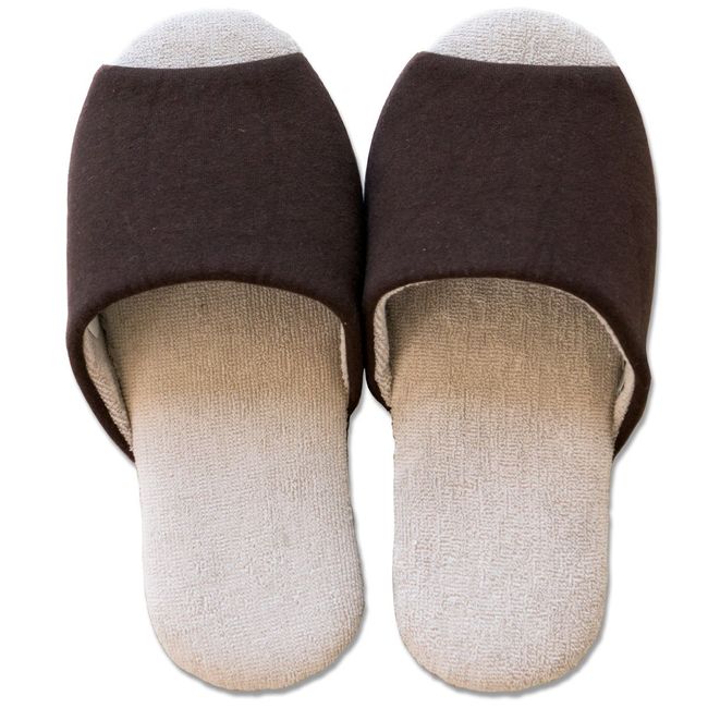 OKA Slippers, Brown, L Size (Up to 10.6 inches (27 cm), Ag+ Safety Slippers, Softy 2, Front Opening (Silver Ion, Antibacterial, Disinfectant)