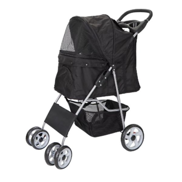 Pet Dog Stroller Travel Carriage 4 Wheeler w/Foldable Carrier Cart & Cup Holder