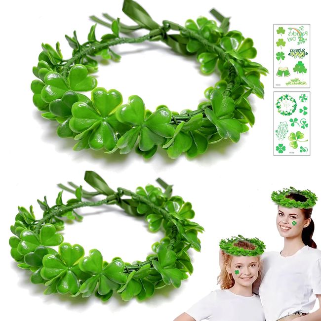 Aovaely 2 Pack St Patricks Day Shamrock Headbands with Stickers, St Patricks Day Accessories for Women Girls St Patricks Day Party Favor Supplies