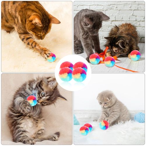 KALIONE 30 Pcs Soft Plush Cat Ball 1.2-inch Rainbow Cat Toy Balls Fuzzy Kitty Balls Kitten Puff Balls Colorful Cat Pom Pom Balls for Cat Kitten Pet Playing Exercising