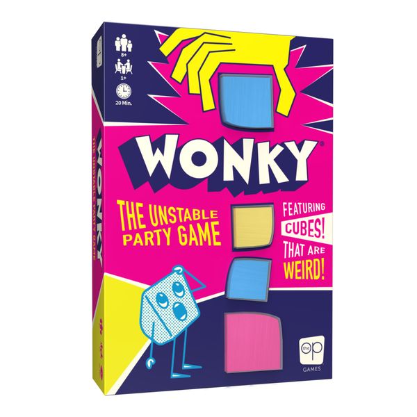 Wonky: The Unstable Party Game, An Abstract Strategy and Dexterity Wooden Block Stacking Game for All Ages, Tower Balancing Game, 9 Colorful Wooden Cubes,1+ Players, Ages 8 & Up, 20+ minute Play Time