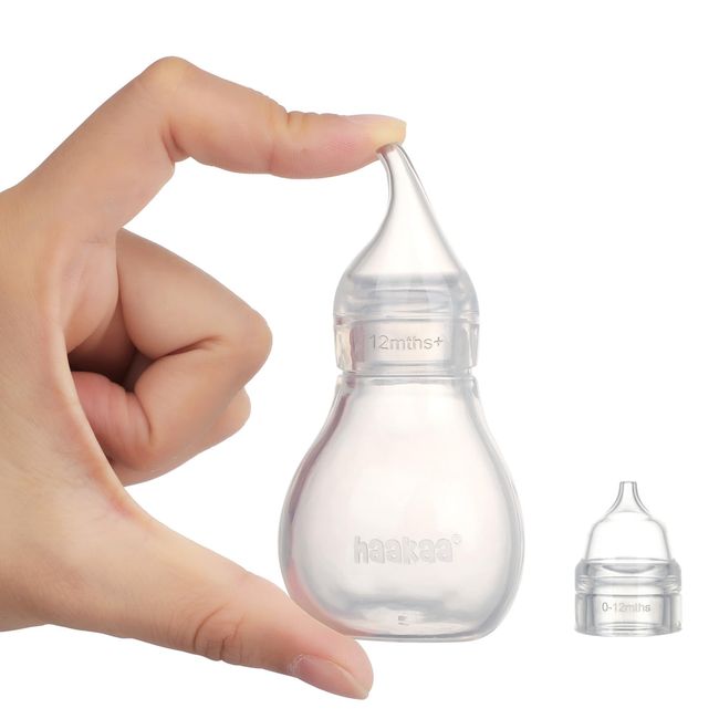 haakaa Silikon Nasensauger Baby| Sicherer Baby Nasenreiniger| Easy-Squeeze Nose Bulb Syringe, Baby Nose unblocker, 0m+ Neugeborenes,Kleinkind（1 Ersatzkopf）-Transparent