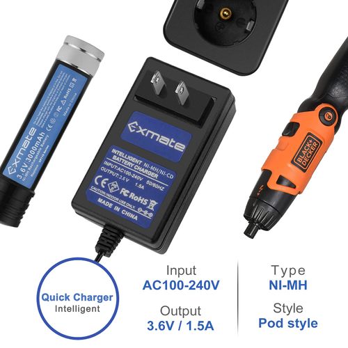 Exmate 3.6V Ni-MH Battery Charger Compatible with Black & Decker Versapak VP110 VP100 VP130 VP100C VP105 VP105C VP110 VP110C VP143 (Not for Li-ion Battery)