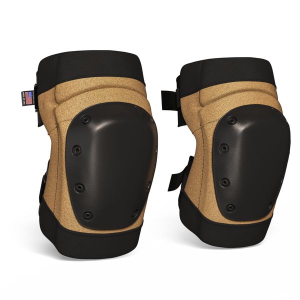 Paclord PRO Construction Knee Pads with 3 Levels of Protection, Coyote Brown, 1 Pair - Flat Stand Plastic Cap & Multi Adjustable Fasteners, Made in USA