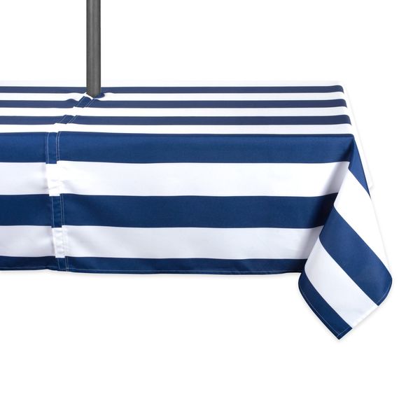 DII Cabana Stripe Outdoor Tabletop Collection, Stain/Wrinkle Resistant & Waterproof, 60x120 Rectangle Zipper Tablecloth, Nautical Blue