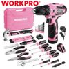 WORKPRO 108PCS Pink Tool Set Power Drill Kits 1.5A Cordless Drills Keyless Chuck