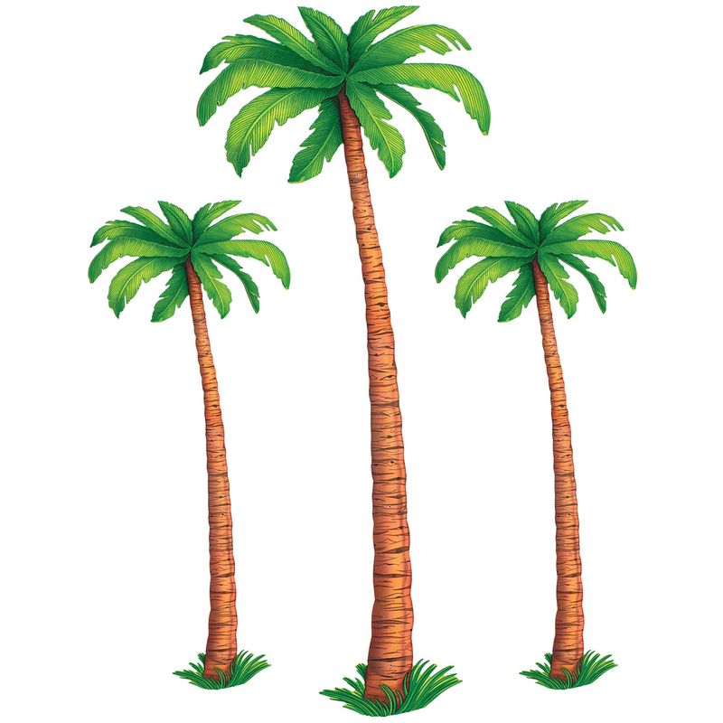 Beistle Jointed Palm Trees - 3 Pack, Cardstock Paper Palm Tree Cutouts, Hanging Wall Decorations for Luau, Tropical Hawaiian Beach Party, Summer Event Décor, Photo Backdrop, Two 4' & One 6