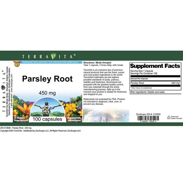 Terravita Parsley Root - 450 mg (100 Capsules, ZIN: 510838) - 3 Pack