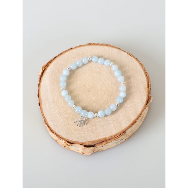 Natural Aquamarine Bracelet March Birthstone Four Leaf Clover Silver Bracelet