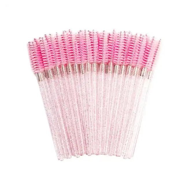 BOULTON Eyelash Brush – 50pcs | Disposable Eyelash Brushes Lash Extension Brushes Mascara Wands | Mascara Wand Eye Brow Brushes Spooly Eyelash Brush | Spoolies Make Up Brushes (Sparkle Pink)