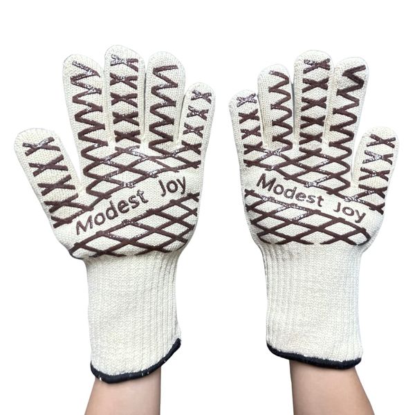 Modest Joy Heat Resistant Gloves, 2 Pack, Heat Resistant Temperature 1766°F (800°C), Fire-Resistant Gloves, Potholder, Mittens, BBQ, Oven, Work, Blade-Resistant, Anti-Slip, Outdoor Use, Washable, Double-Sided Use