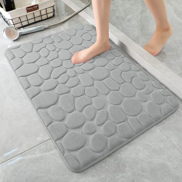 YIHOUSE Memory Foam Bath Mat Cobblestone Bathroom Rugs Super Water Absorbent Bath Mats for Bathroom Machine Washable Bath Rugs(20x32,Light Gray)