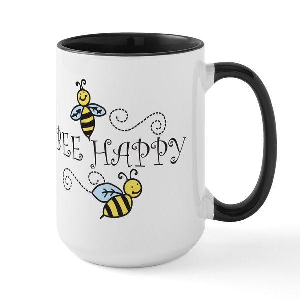 CafePress Bee Happy Large Mug 15 oz (444 ml) Ceramic Coffee Mug