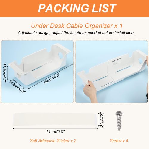 YOKIVE Cable Management, Office Cord Organizer Under Desk Cable Management Tray Office Supplies Storage Organization for Desk Home Kitchen Office, White