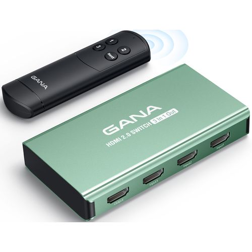 HDMI Switch 3 in 1 Out 4K@60Hz, GANA HDMI Splitter Switcher with Remote, Aluminum HDMI 2.0 Switch Box Hub for 3D, HDCP2.2, HDR, Compatible with Xbox, PS5/4/3,Fire Stick,Roku,Blu-Ray Player, Mint Green