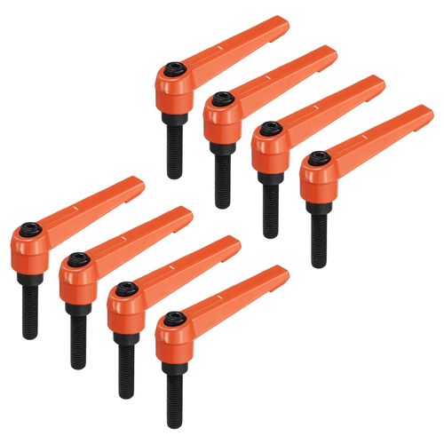 uxcell 8pcs Lever Adjustable Handles M8 x 30mm Metric Male Thread, Level Clamping Handle Hand Stud Knobs Rotating Screw Handles Bolts with Locking Lever, Orange