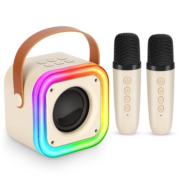 Mini Karaoke Machine for Kids, Girl Toys Gifts, Kids Karaoke Wireless Microphone for 4,5,6,7,8,9,10,11,12 Years Old Boys and Girls Christmas Party Gifts Toys (Beige)