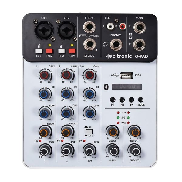 Citronic | Q-PAD Compact Mini Mixer With USB/Bluetooth/MP3: Versatile Connectivity, Professional Audio Quality, Portable Design, Integrated USB Interface, User-Friendly Controls