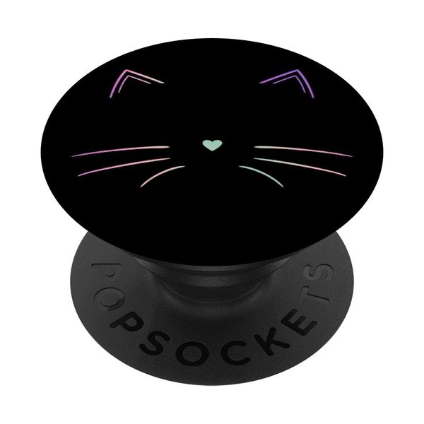 Regenbogen Katzengesicht Katze Schwarz PopSockets Klebender PopGrip