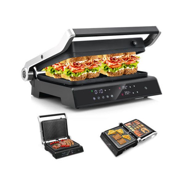 3 in 1 Indoor Electric Panini Press Grill with LED Display-Black