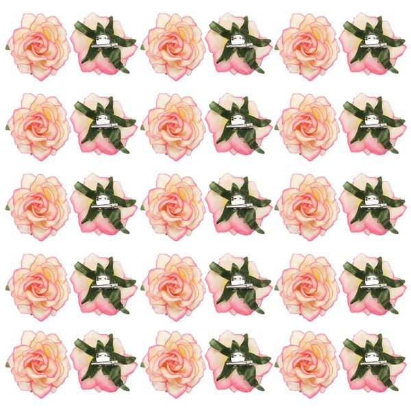 MECCANIXITY 30 Pcs Rose Flower Hair Clips 4 Inch Flower Hair Pins Flower Brooch for Women Hair Accessories Pastel Yellow