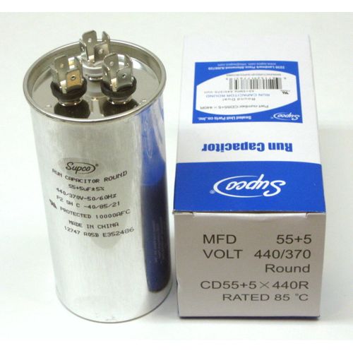Air Conditioning HVAC Round Dual Motor Run Capacitor 55 + 5 MFD 440 Volt