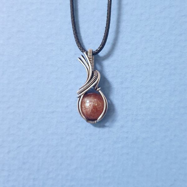 Sunstone 925 Silver Wire Raw Stone Pendant Necklace