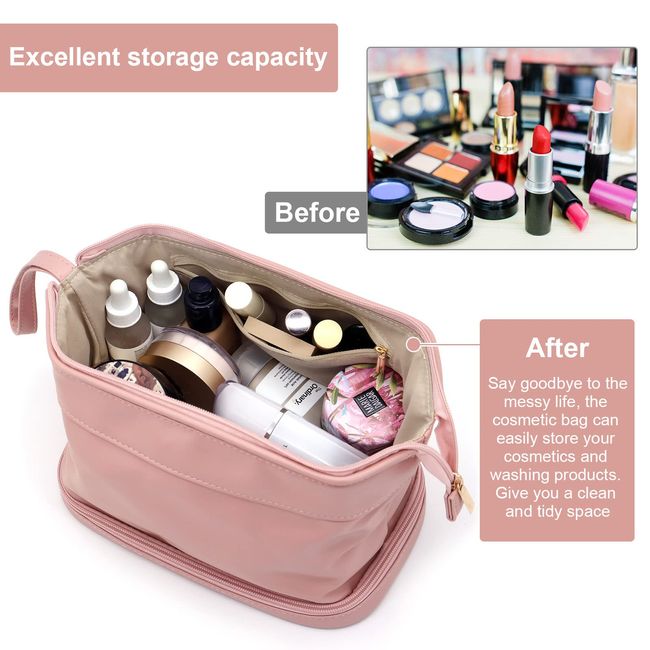 Large Makeup Bag Double Layer Cosmetic Bag Portable Toiletry Bag