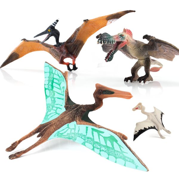 Realistic Pterodactyl Dinosaur Toy Playset Flying Dinosaur Party Pteranodon Model Early Educational Cognitive Toys for 5 6 7 8 Years Old Boys Girls Kid Toddlers 4 PCS